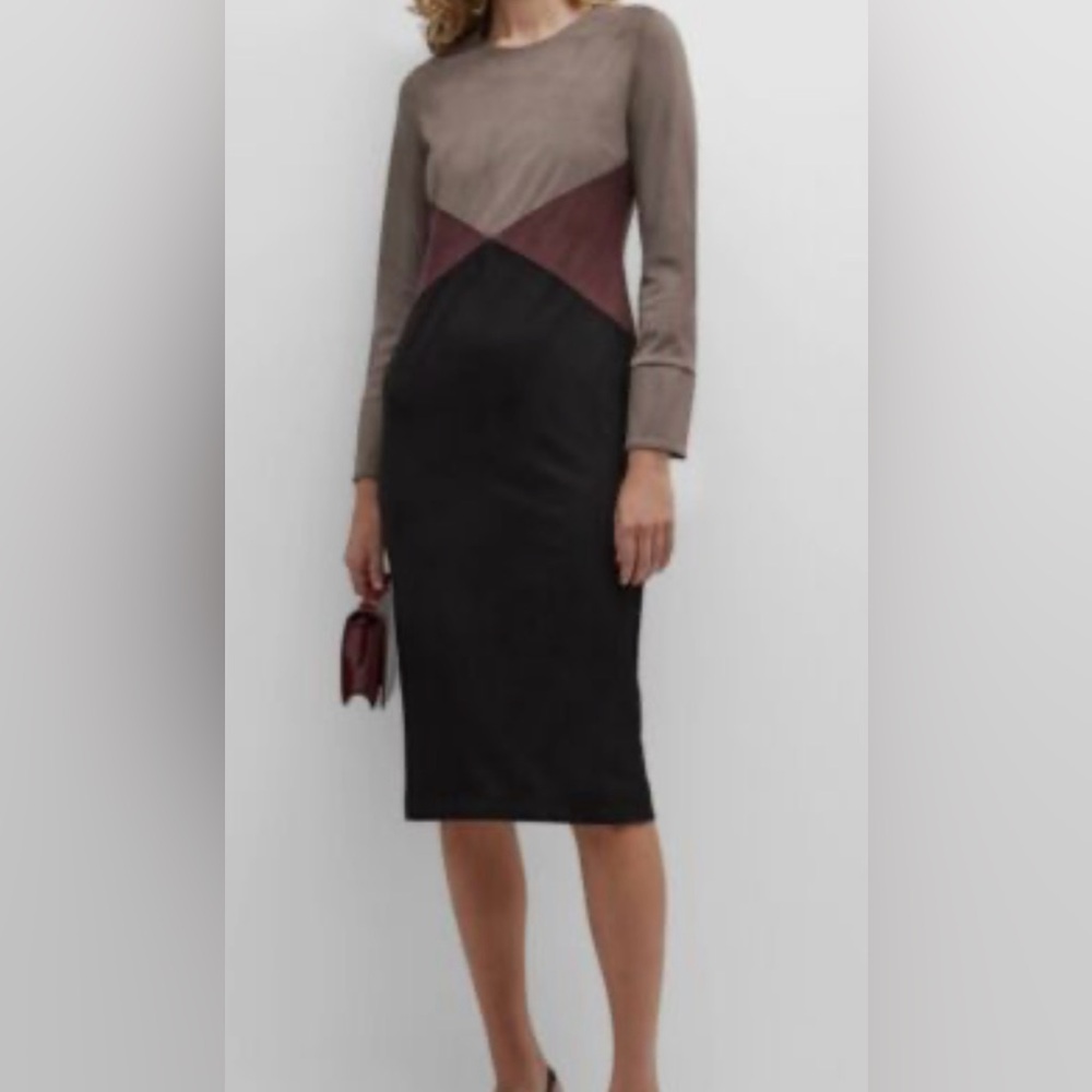 🆕 Donna Karan Colorblock Midi Dress in brown black size 2